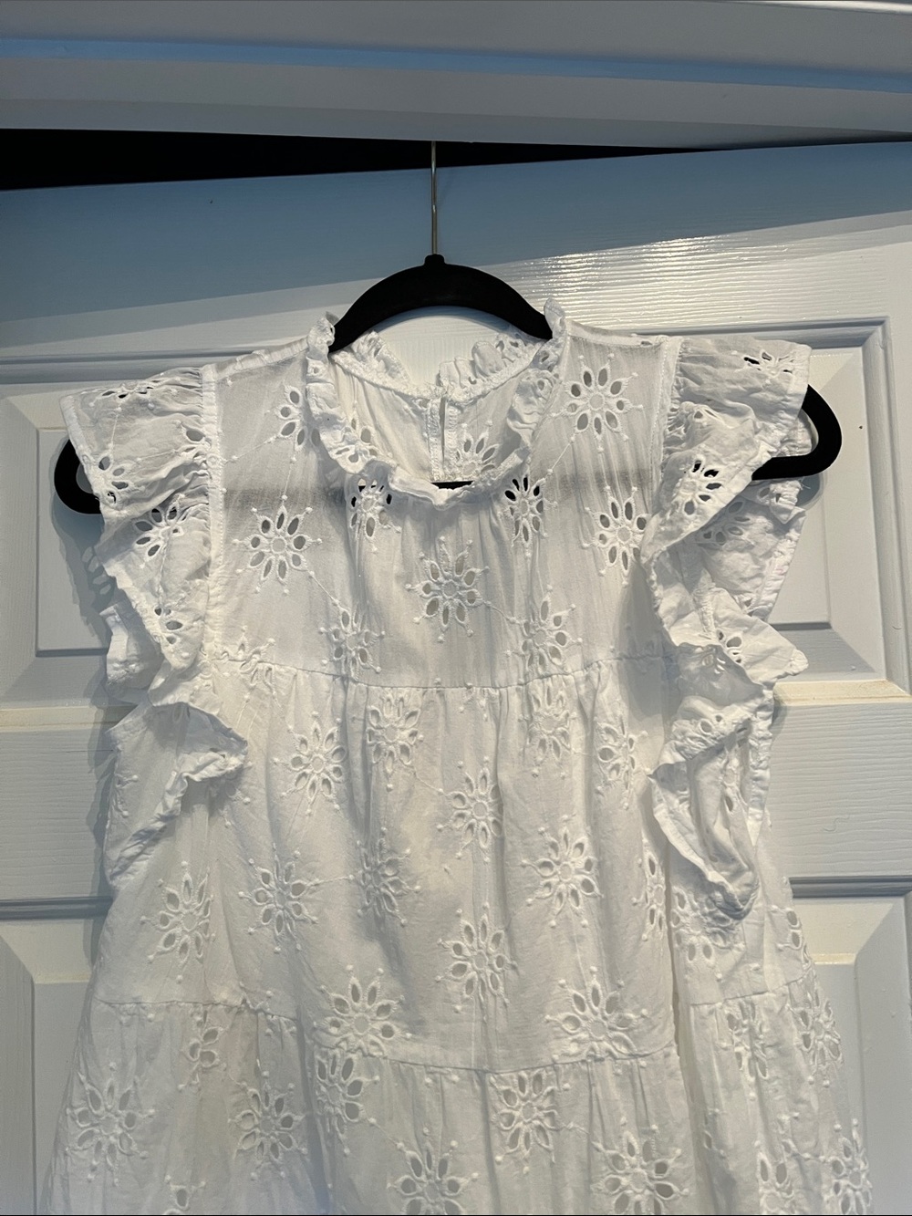 Entro White Eyelet Ruffle Mini Dress Medium - Picture 10 of 16